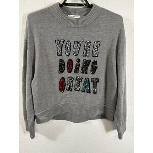 Alice + Olivia Sweater Womens Large Gray Sequin You're Doing Great Pullover Knit